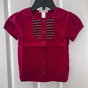 Janie and Jack Precious Holiday Red Embroidered Button Front Top Girls SZ 5T NWT